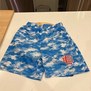 Eric Emanuel Blue and White Camouflage Athletic Shorts